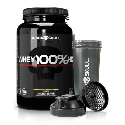 Combo Black Skull Whey 100% Hd Concentrado Milho Verde 900G + Coqueteleira
