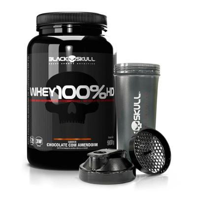 Combo Black Skull Whey 100% HD Concentrado Chocolate com Amendoim 900G + Coqueteleira