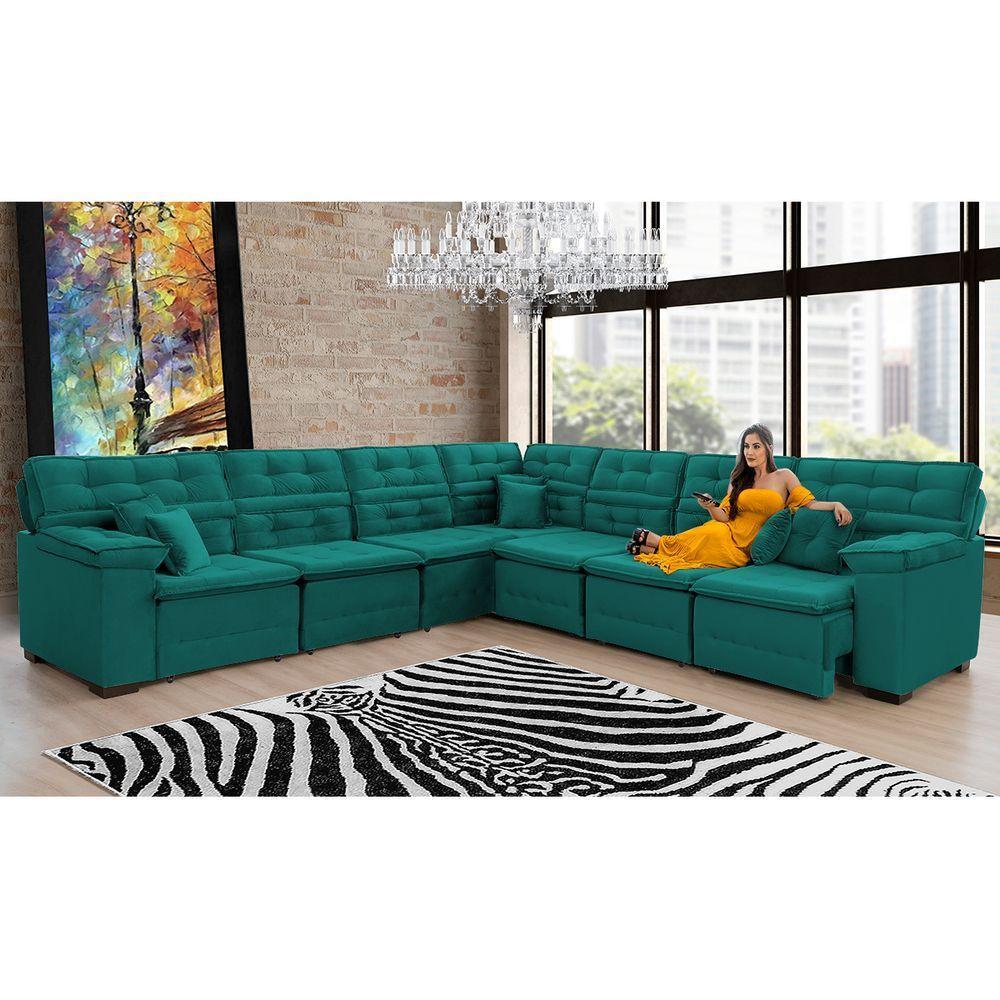 Sofá Magno 3.97x3.32m De Canto, Retrátil E Reclinável - Verde - 7