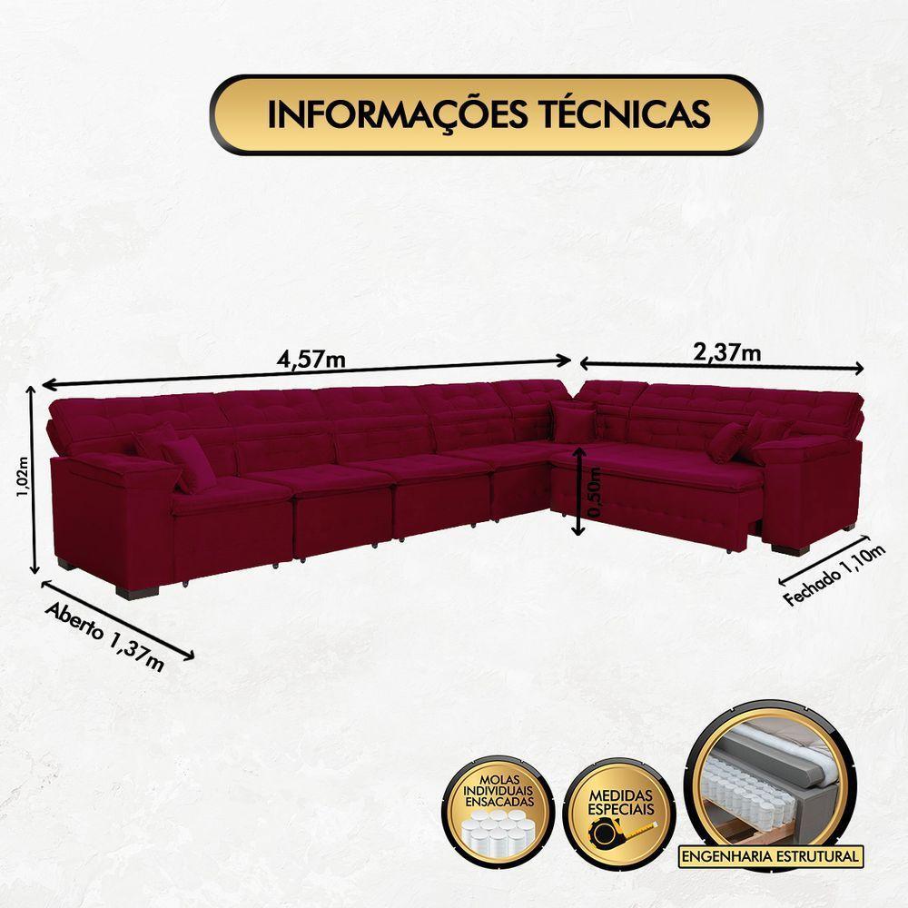 Sofá Magno 4.57x2.37m De Canto, Retrátil E Reclinável - Vinho - 4