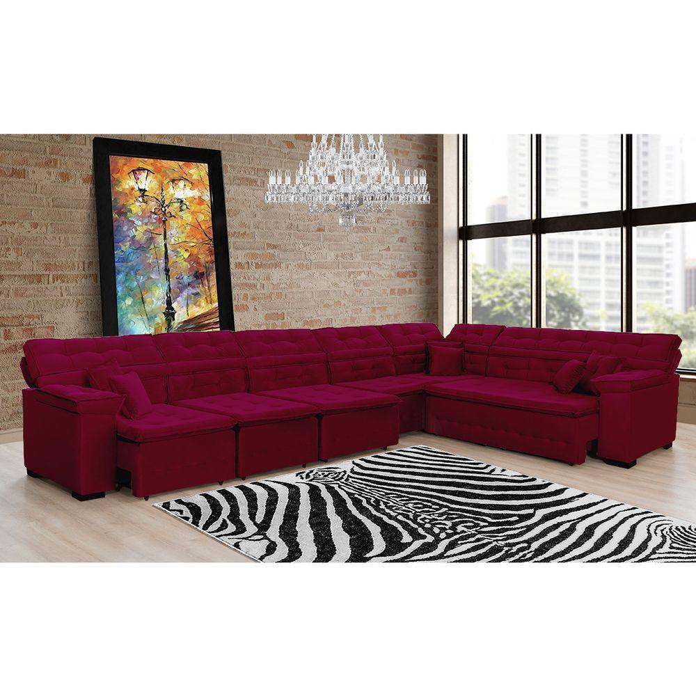 Sofá Magno 4.57x2.37m De Canto, Retrátil E Reclinável - Vinho - 5