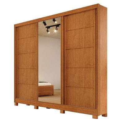 Guarda Roupa Casal New Capri 3 Portas de Correr 4 Gavetas MDF com Espelho Nature
