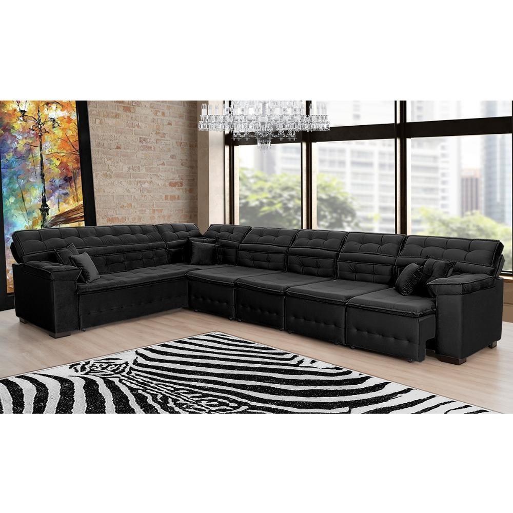 Sofá Magno 4.57x2.37m De Canto, Retrátil E Reclinável - Preto - 1