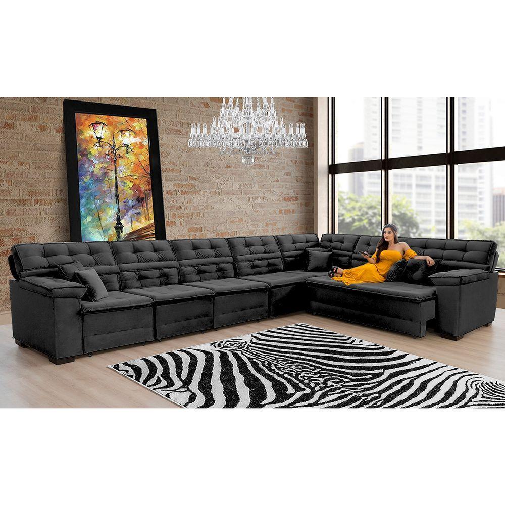 Sofá Magno 4.57x2.37m De Canto, Retrátil E Reclinável - Preto - 6