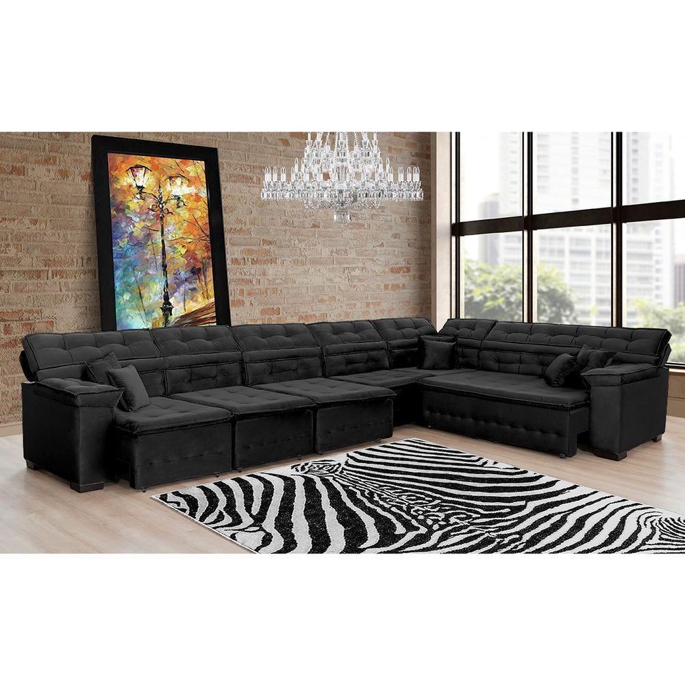 Sofá Magno 4.57x2.37m De Canto, Retrátil E Reclinável - Preto - 8