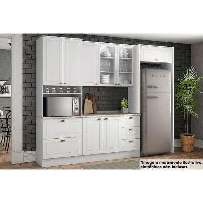 Cozinha Completa 7 Peças Americana 6 Portas 3 Gavetas MDF Branco com Tampo