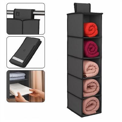 Prateleira Vertical Organizadora 5 Divisórias Plástico Fixação Ganchos Multiuso Closet Cinza