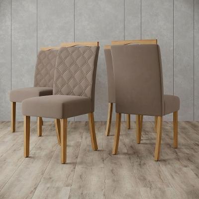 Conjunto 4 Cadeiras Layla Select Estrutura MDF-MDP Suede Amêndoa Casa 812