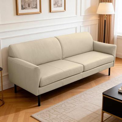 Sofá Nunno L06 3 Lugares Fixo 220CM Bege Areia Couro Sala Living Lyam Decor