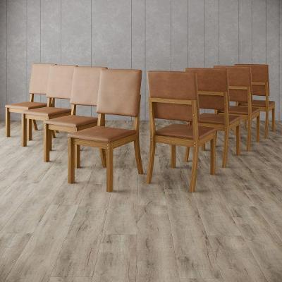Conjunto 8 Cadeiras Estofadas Layla Diamond Estrutura MDF-MDP Revestimento Linho Caramelo Casa 812