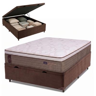 Cama Box com Baú Casal Alameda Euro Pillow Molas Ensacadas Marrom Branco Probel