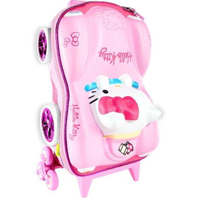 Mala Infantil 20L Poliéster com Design 3D Hello Kitty Zíper 4 Rodas Rosa Max Toy
