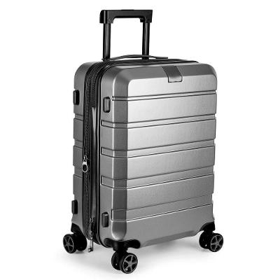 Mala de Bordo 40L em Policarbonato com USB e Rodas 360º Expansível com Zíper Cinza Easy Travel