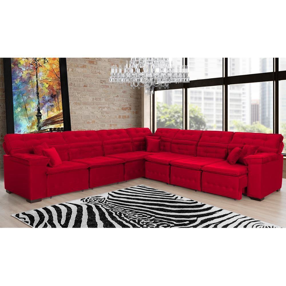 Sofá Magno 3.77x3.32m De Canto, Retrátil E Reclinável - Vermelho - 1