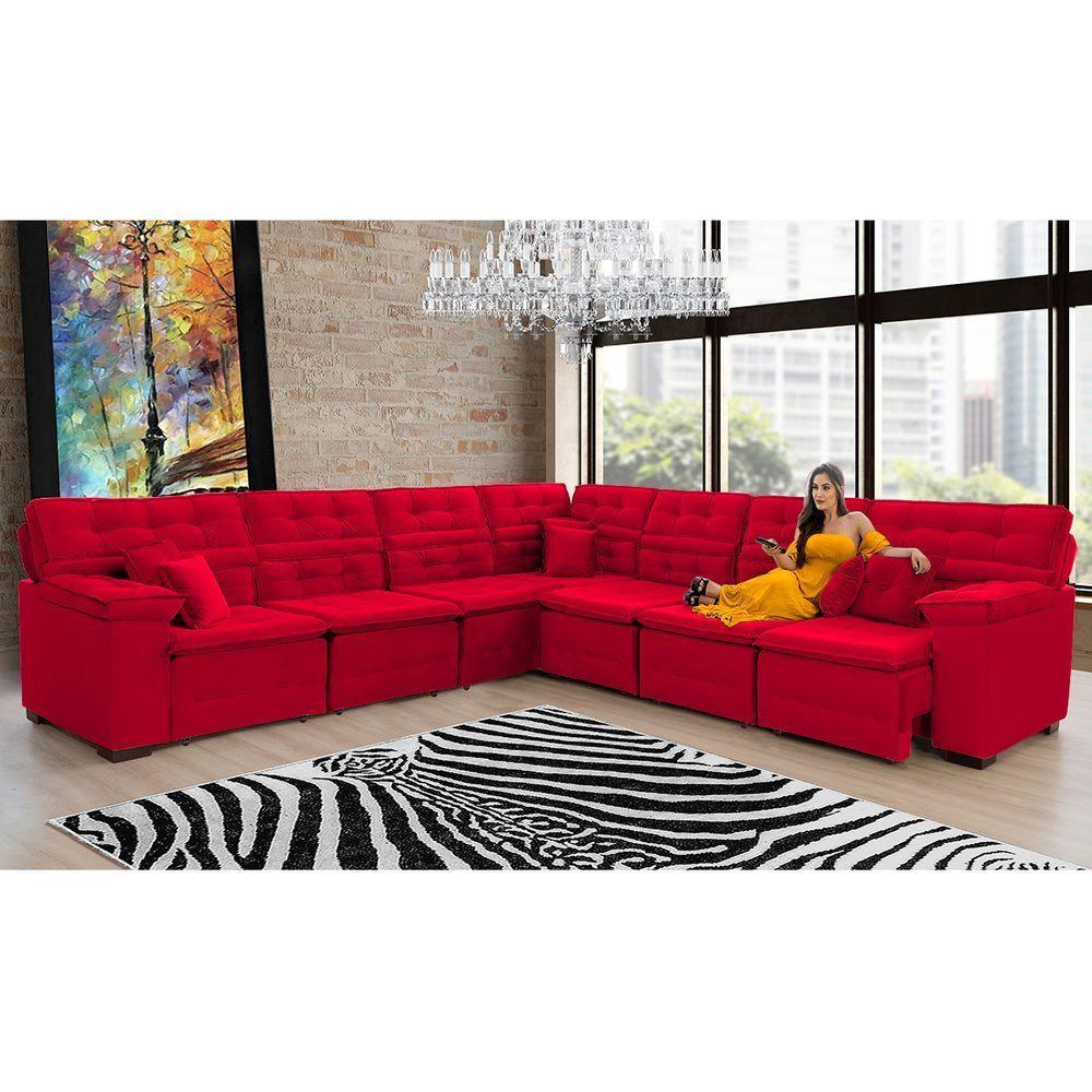 Sofá Magno 3.77x3.32m De Canto, Retrátil E Reclinável - Vermelho - 4
