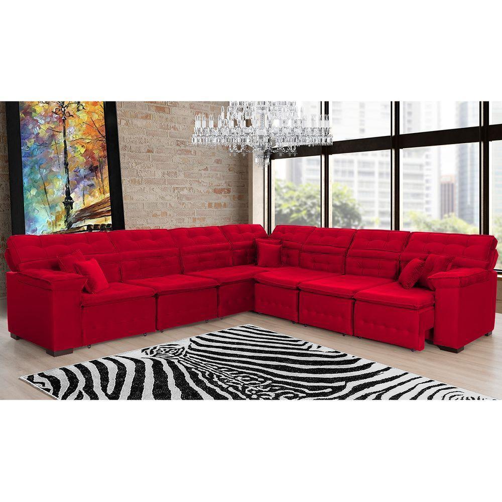 Sofá Magno 3.77x3.32m De Canto, Retrátil E Reclinável - Vermelho - 6