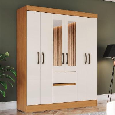 Guarda Roupa Solteiro Layla Pro 6 Portas de Bater 2 Gavetas MDP Cinamomo-off White Casa 812 141.5CM