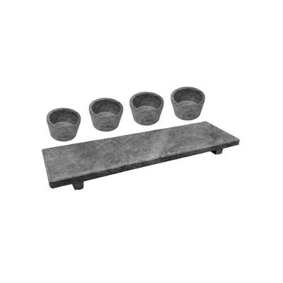 Kit Tabua Gourmet 30x15cm e 4 Molheiras 50ML em Pedra Sabao Cozinha Industria Sao Jose