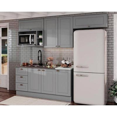 Cozinha Completa Henn 7 Peças 2 Portas 3 Gavetas MDP 120CM Cinza com 1 Porta 40CM e Nicho CZ139