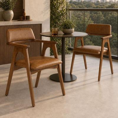 Kit 02 Cadeiras de Jantar Lara Estrutura em Madeira Maciça Couríssimo Marrom Lyam Decor