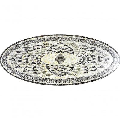 Tampo de Mesa Semente de Girassol Oval em Mosaico com Mármore Branco Itaúnas Preto São Gabriel