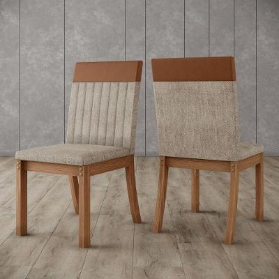 Conjunto 2 Cadeiras Estofadas Layla Essence Estrutura MDF-MDP Veludo e Corano Caramelo e Creme Casa