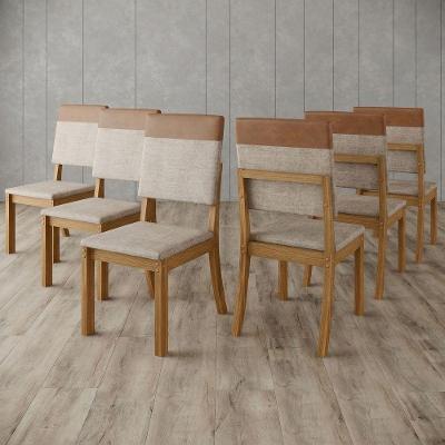 Conjunto 6 Cadeiras Estofadas Layla Diamond Estrutura MDF-MDP Revestimento Linho Caramelo-Creme Casa