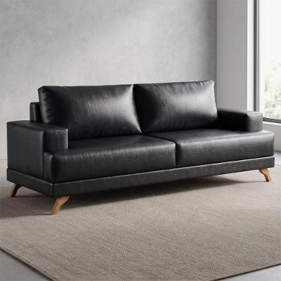 Sofá Santi 2 Lugares 160CM Preto Fleece Estrutura Madeira Pés Curvos Mpozenato