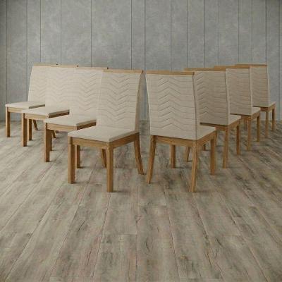 Conjunto 8 Cadeiras Estofadas Layla Elegance Estrutura MDF-MDP Revestimento Linho e Tecido Bege Casa