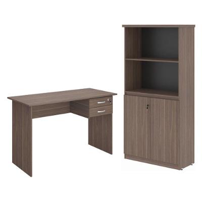 Armário e Mesa de Computador Faroé Affara 2 Portas 2 Gavetas MDP 120CM Marrom