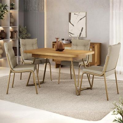Conjunto Sala De Jantar 4 Cadeiras Siena Carraro Carvalho Dourado