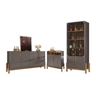Conjunto para Sala Eron Completo Seville 6 Portas MDF-MDP 170CM Cinza Pérola Cedro