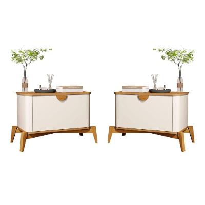 Conjunto Mesa de Cabeceira TH SHOP 1 Gaveta MDF Off White Bechara Móveis