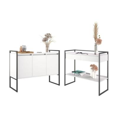 Conjunto Buffet e Aparador Industrial Branco 3 Portas 3 Prateleiras MDP PERFEX Casah
