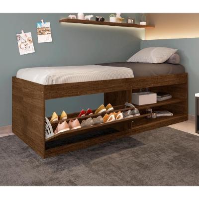 Cama Box Solteiro com Sapateira Tien Malbec MDP Marrom Framar
