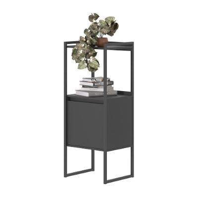 Armário Casa Nobile Estante 2 Prateleiras Azias 1 Porta MDP 43CM Preto Onix Plata Móveis