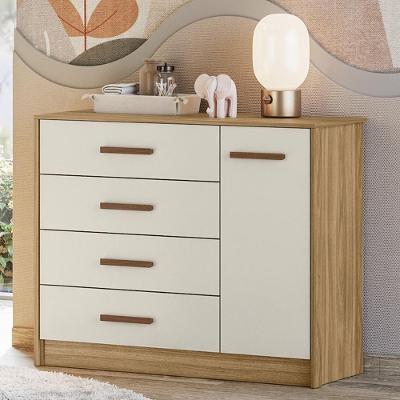 Cômoda Belluno 4 Gavetas 1 Porta MDF-MDP Puxador MDF Off White Mpozenato