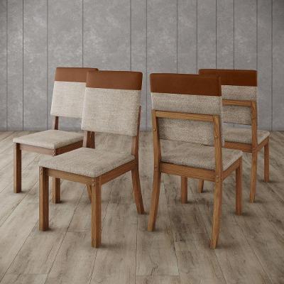 Conjunto de 4 Cadeiras Layla Diamond Estrutura MDF-MDP Estofado em Linho Caramelo-Creme Casa 812