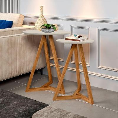 Mesas Laterais Mezinhas Artemis Redondo Tampo MDF Estrutura Madeira Off White Nature Casah