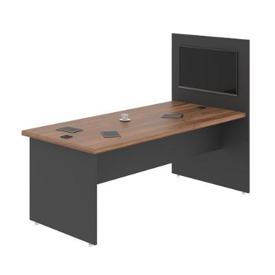 Mesa para Escritório com Painel Embutido Retangular Mesa com Painel Clat Noce Preto MDP BP