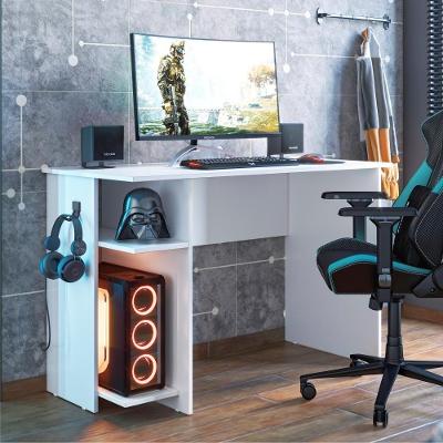 Mesa Gamer Retangular Mesa Gamer com Suporte de Fone Zalie Moderno sem Gavetas 114CM Branco Qmovi