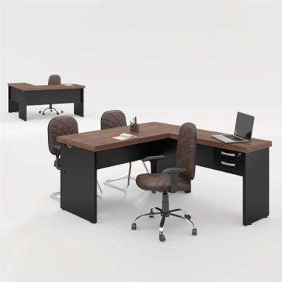 Mesa em l para Escritório Mesa em l Aster 2 Gavetas Noce Preto MDP Casah