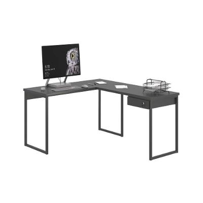 Mesa em l Porto da Serra Industrial 1 Gaveta MDP Preto Onix Plata Móveis