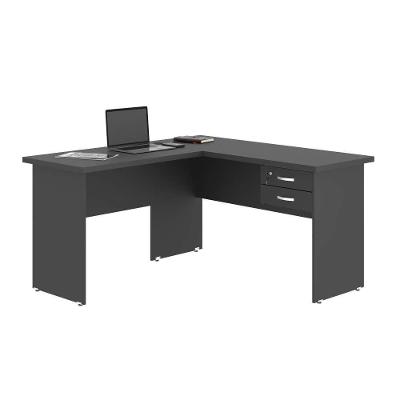 Mesa em l com Gaveteiro Dália Carper Moderno 2 Gavetas MDP 143CM Preto Onix Plata Móveis