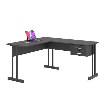 Mesa em l para Escritório Aster Moderno 2 Gavetas 143CM Preto Plata Móveis