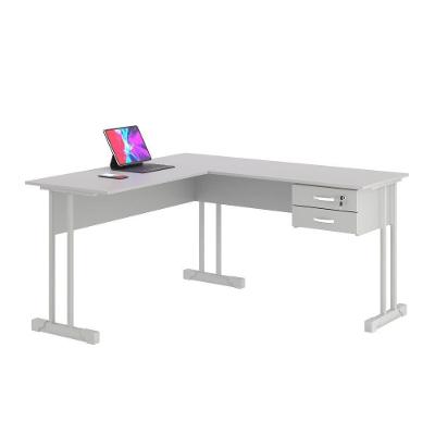 Mesa em l Elisa Rael Moderno 2 Gavetas 136CM Cinza Plata Móveis