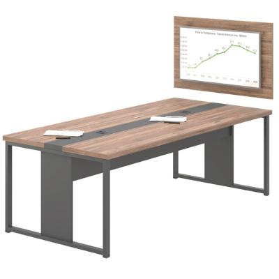 Mesa de Reunião com Painel Retangular Theo 4 Lugares MDP Noce Preto Casah
