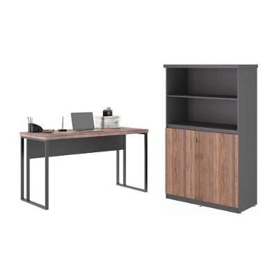 Mesa com Estante Mesa 1,20 com Brasil sem Gavetas MDP BP 120CM Noce Preto Casah