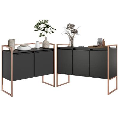 Jogo Buffets Vila Boreal 5 Portas 1 Prateleira MDP 120CM Preto Cobre Plata Móveis