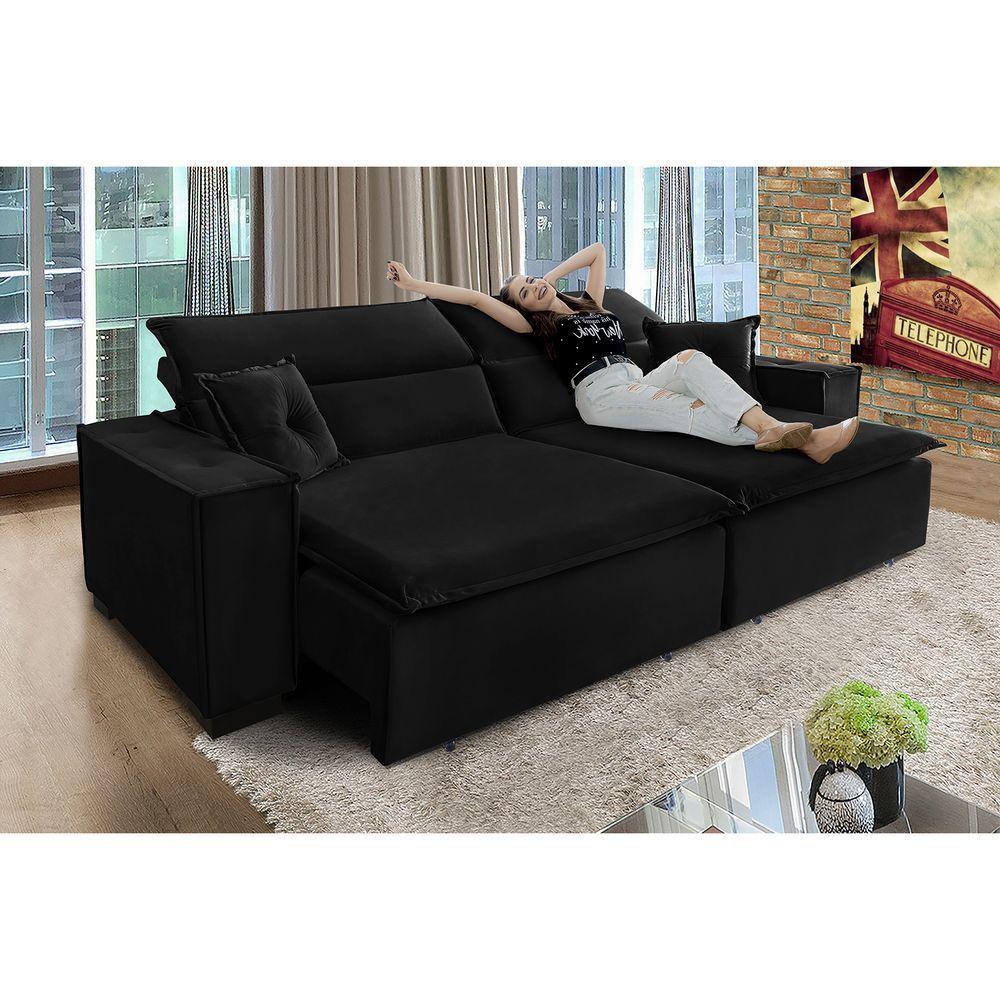 Sofá Londres 3.00m Retrátil E Reclinável Pillow Top - Preto - 1